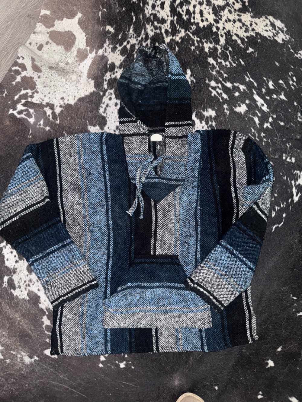 Striped Blue & Black Baja Hoodie Sweater